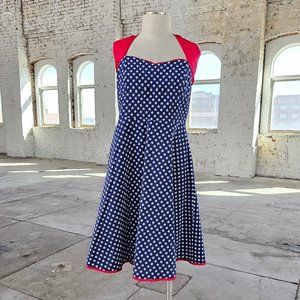 Lindy Bop Blue Star Print Halter Neck Dress 2XL